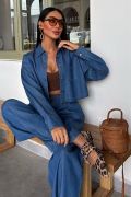 Denim Gömlek Plazzo Pantolon Takım 10163-08 resmi
